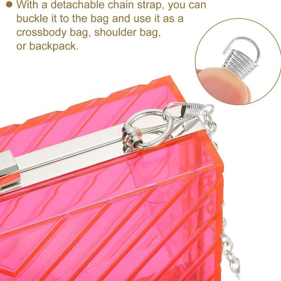 Versatile Pink/Silver Clear Clutch with Detachable Chain for Special Events - Picture 4 of 6